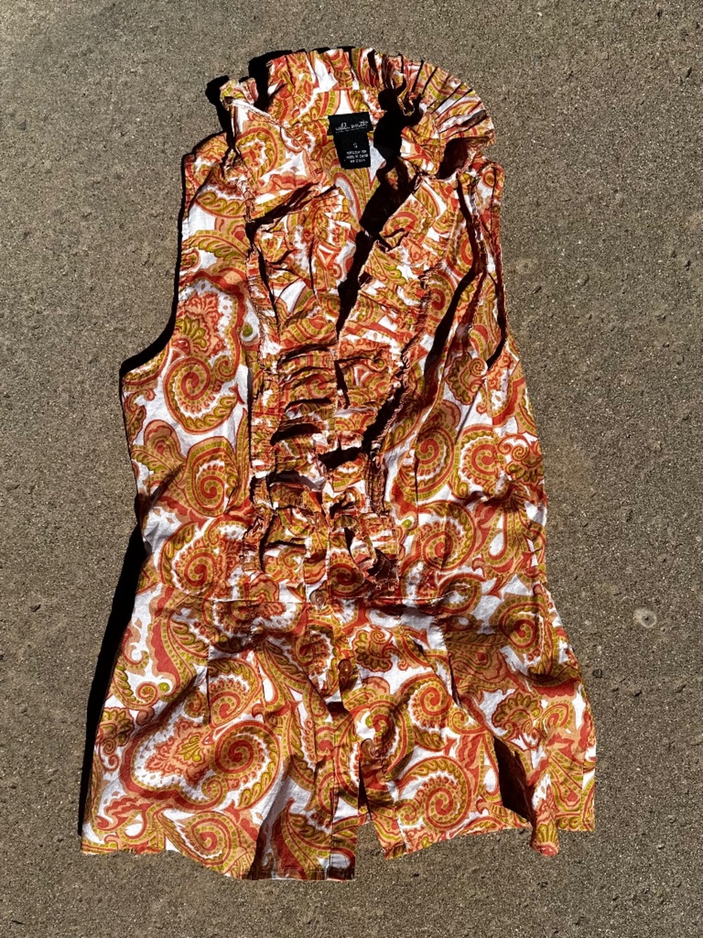 Super cute Willi Smith cotton Paisley ruffle collar tank top size S